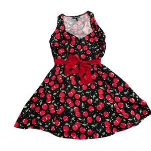 Sourpuss Cherry Swing Dress 50s Goth Punk Red Black Size Medium